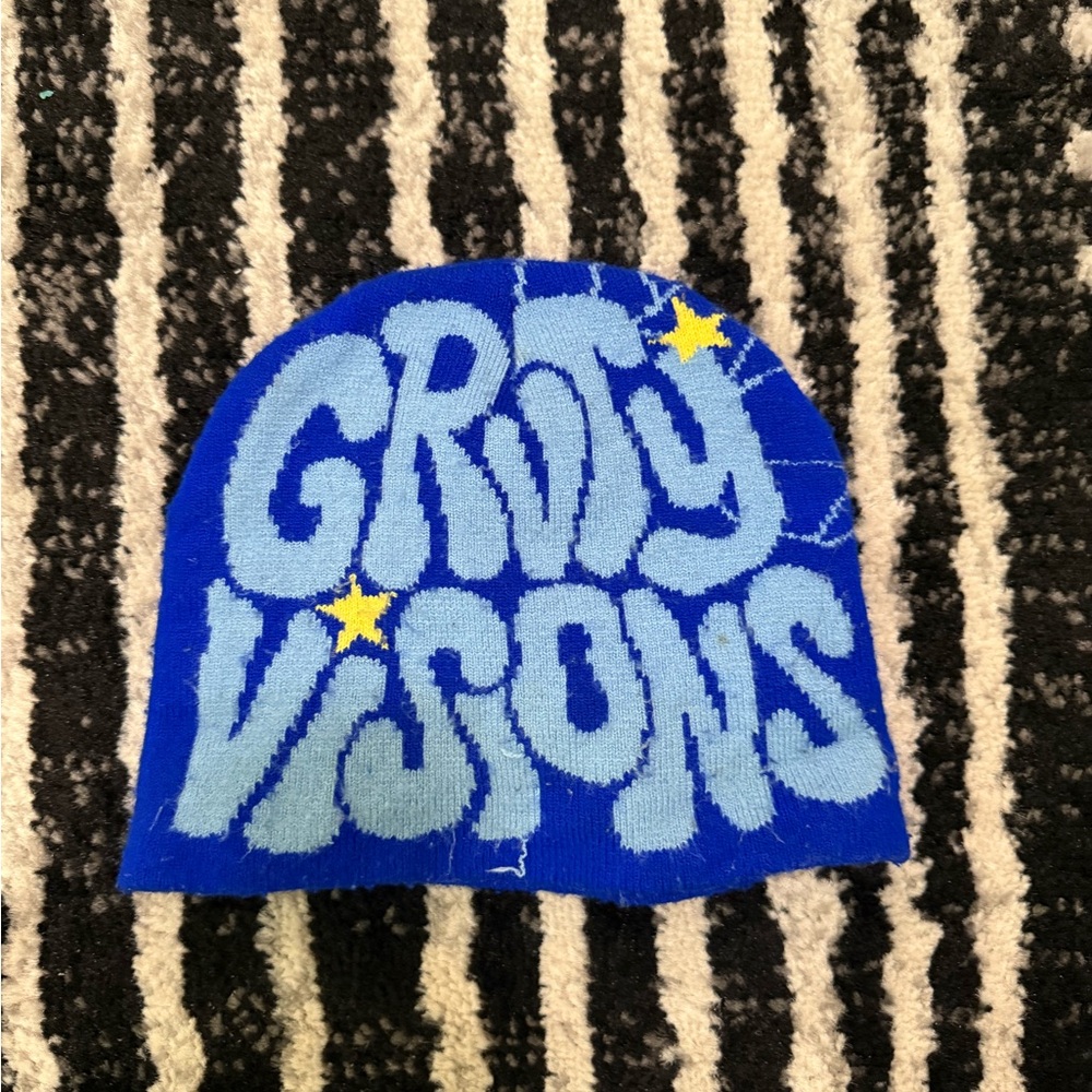 Blue and Yellow Graphic Beanie
